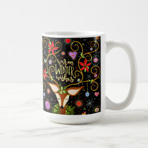 Warm Winter Wishes cute reindeer design Coffee Mug