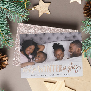Warm Winter Wishes   Horizontal Photo Foil Holiday Card