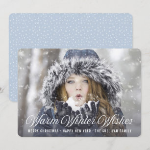Warm Winter Wishes   Modern Script Holiday Photo Card