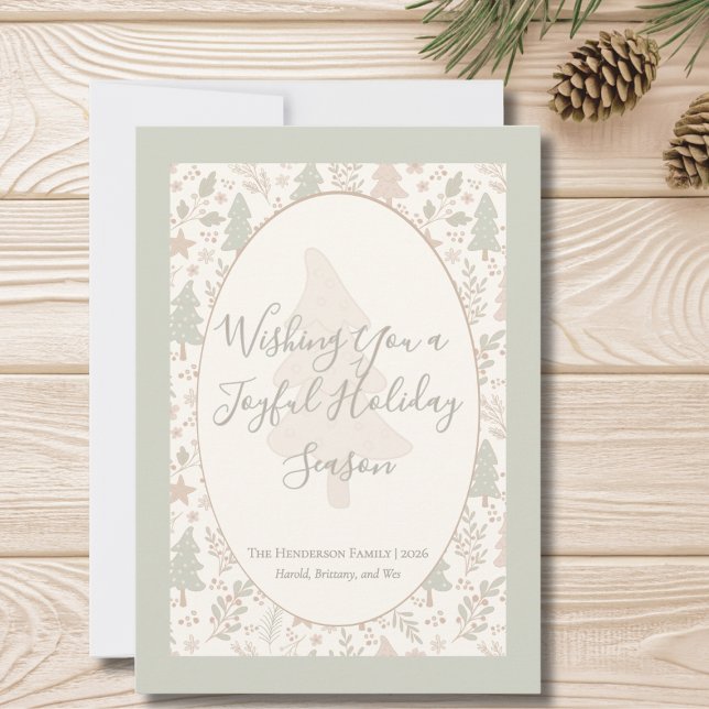 Warm Winter Wishes –Personalised Holiday Flat Card (Sage Green Flat Personalized Holiday Greeting Card)
