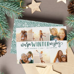 Warm Winter Wishes | Photo Collage Holiday Card<br><div class="desc">Our festive and elegant holiday card design is the perfect way to show off six of your favourite family photos. Design features "Warm Winter Wishes" in hand lettered green typography on a white background. Personalise with your names and the year for a chic custom Christmas greeting.</div>
