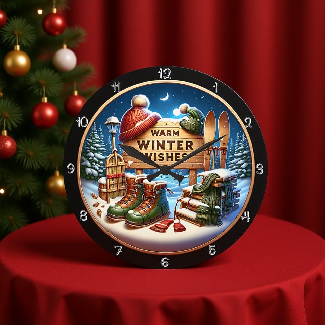 Warm Winter Wishes Scene Large Clock (Creator Uploaded)