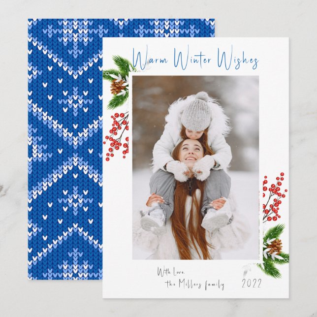 Warm Winter Wishes Single Photo  Holiday Card (Front/Back)