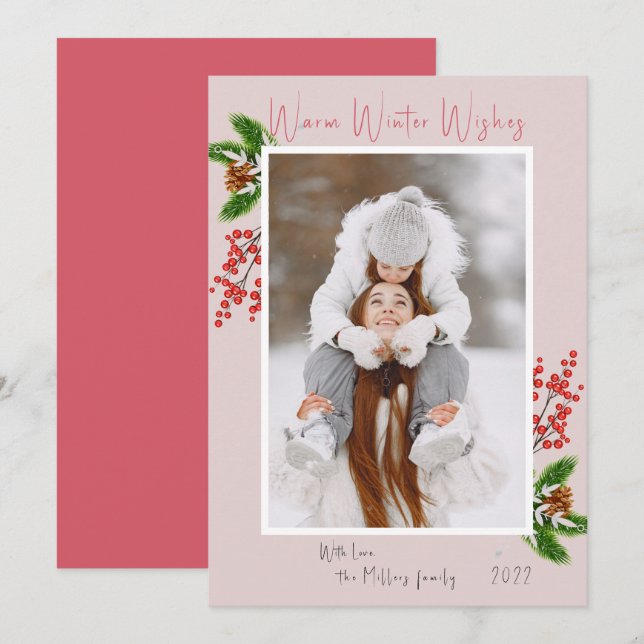 Warm Winter Wishes Single Photo  Holiday Card (Front/Back)