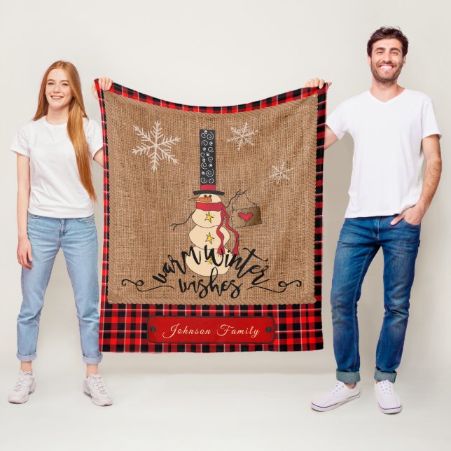 Warm Winter Wishes - Snowman Fleece Blanket (In Situ)