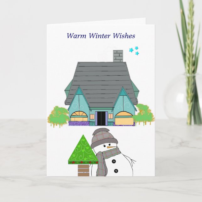 Warm Winter Wishes - Snowman Holiday Card (Front)