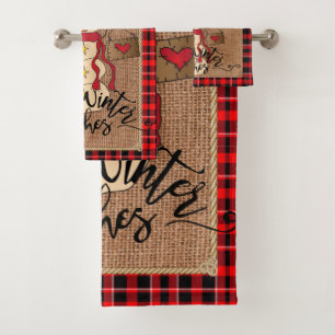 Warm Winter Wishes - Snowman - Red Plaid Bath Towel Set