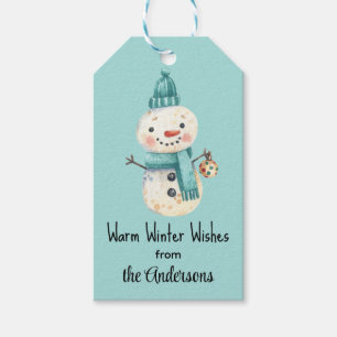 Warm Winter Wishes Snowman Watercolor Gift Tags
