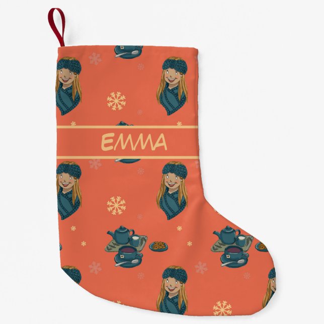 Warm Winter with hot tea and pastries Small Christmas Stocking (Front)