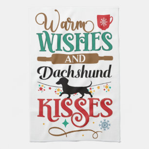 Warm Wishes and Dachshund Kisses Tea Towel