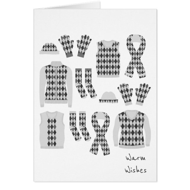 Warm Wishes Argyle Pattern Items Card - Grey (Front)