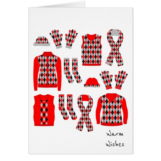 Warm Wishes Argyle Pattern Items Card - Red (Front)