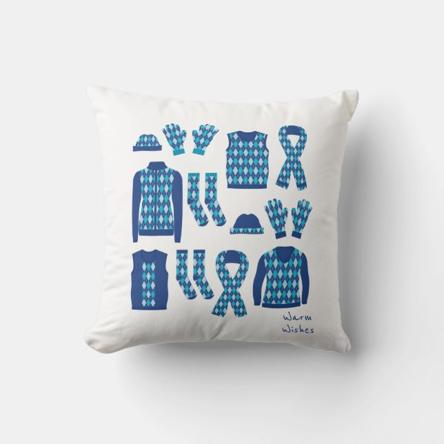 Warm Wishes Argyle Pattern Items Pillow - Blue (Front)