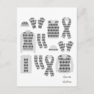 Warm Wishes Argyle Pattern Items Postcard - Grey