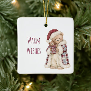 Warm Wishes Bear Red Santa Hat Ceramic Ornament