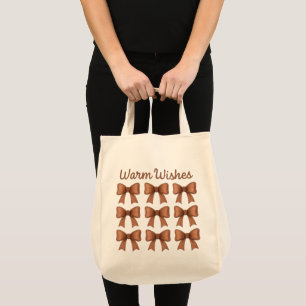 Warm Wishes Brown Bows Coquette Cottagecore Gift Tote Bag