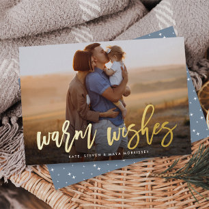 Warm Wishes Brush Lettered Photo Foil Holiday Card