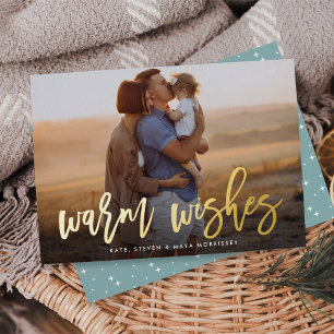 Warm Wishes Brush Lettered Photo Foil Holiday Card