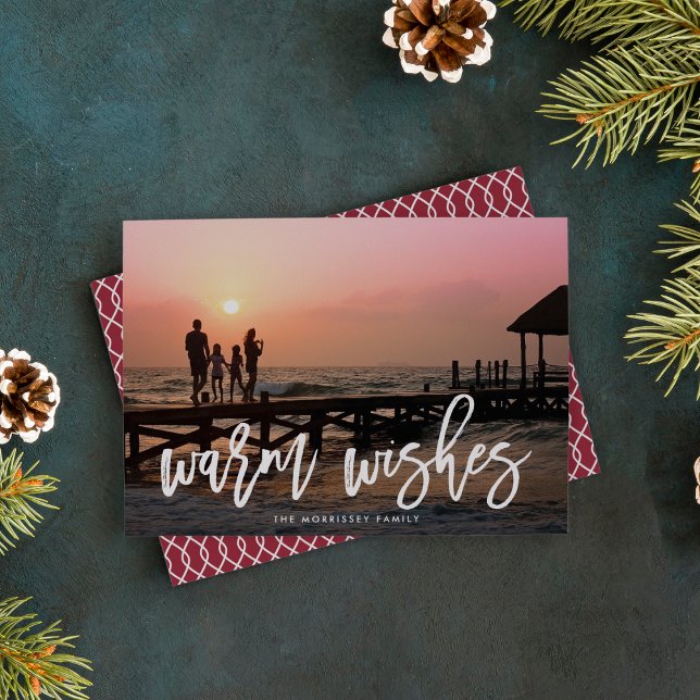 Warm Wishes Brush Lettered Photo Holiday Card (Creator Uploaded)