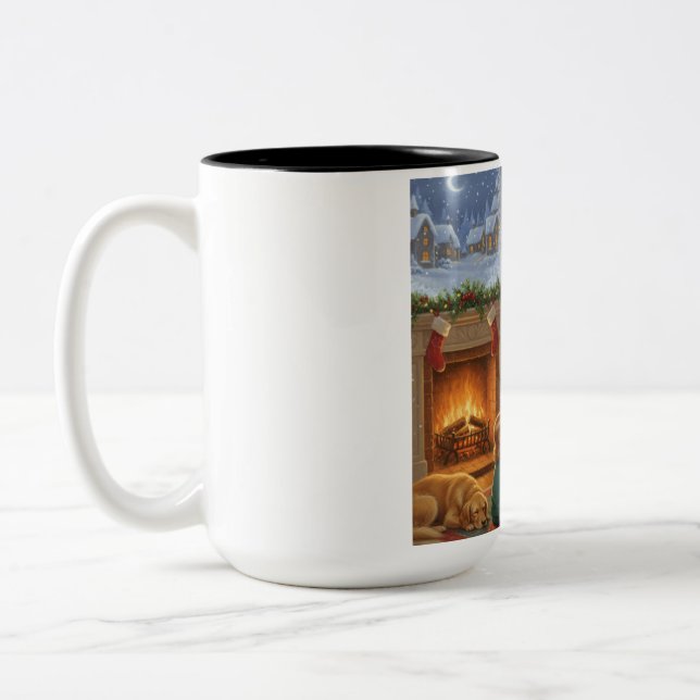 Warm Wishes by the Fireplace Two-Tone Coffee Mug (Left)