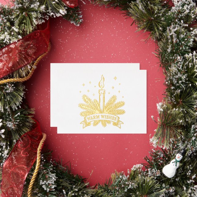 Warm Wishes Christmas Candle Gold Foil Holiday Card (Insitu)