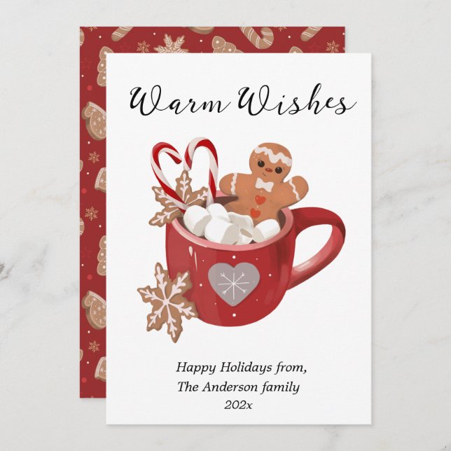 Warm Wishes Christmas Cocoa Mug Flat Holiday Card (Front/Back)