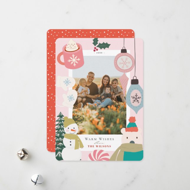 Warm Wishes Cocoa Mittens Photo Holiday Card (Front/Back In Situ)