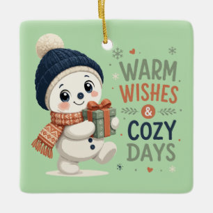 Warm Wishes Cosy Days Cute Snowman Ceramic Ornament