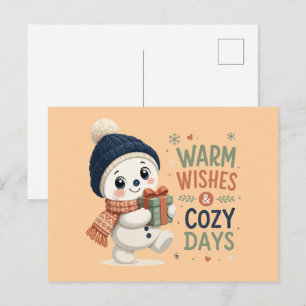 Warm Wishes Cosy Days Cute Snowman Postcard