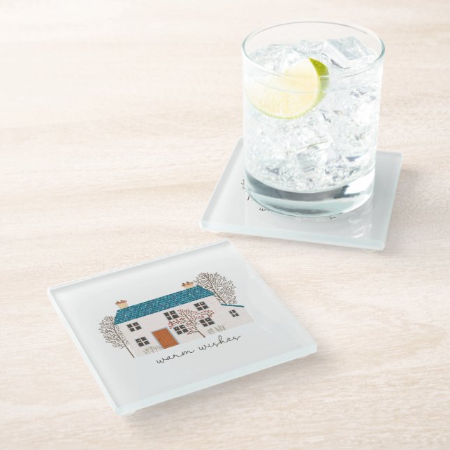 Warm Wishes Cosy Holiday Home Christmas Glass Coaster (Angled)
