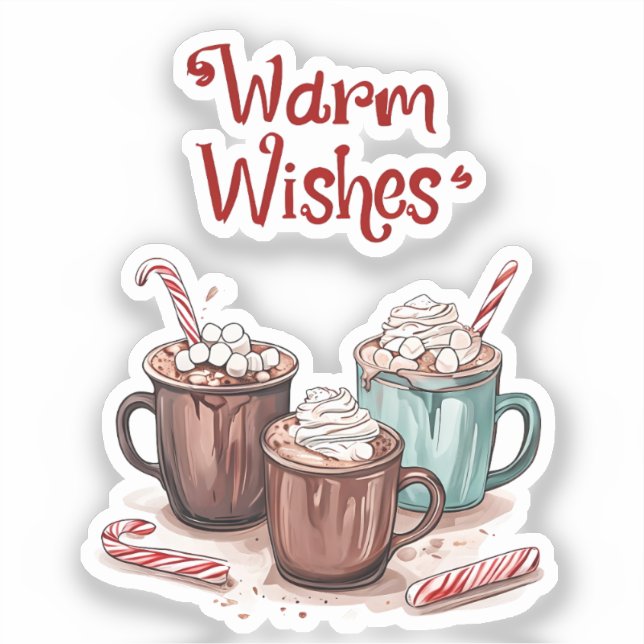 Warm Wishes Cosy Hot Chocolate Holiday Sticker (Front)