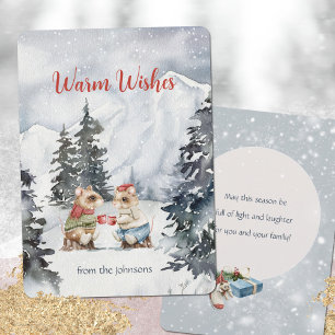 Warm Wishes Cosy Mice Tea Party Winter Wonderland Holiday Card