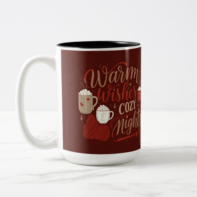 Warm Wishes & Cosy Nights - Celebrate the Comfort  Two-Tone Coffee Mug (Left)