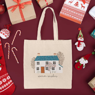 Warm Wishes Cozy Holiday Home Christmas Tote Bag