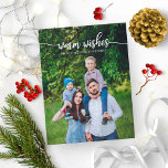 Warm Wishes Cute Script Unique Photo Christmas Postcard<br><div class="desc">A simple chic calligraphy Christmas card,  easy to personalised with your photo,  the white text calligraphy is perfect for light vertical photo.</div>