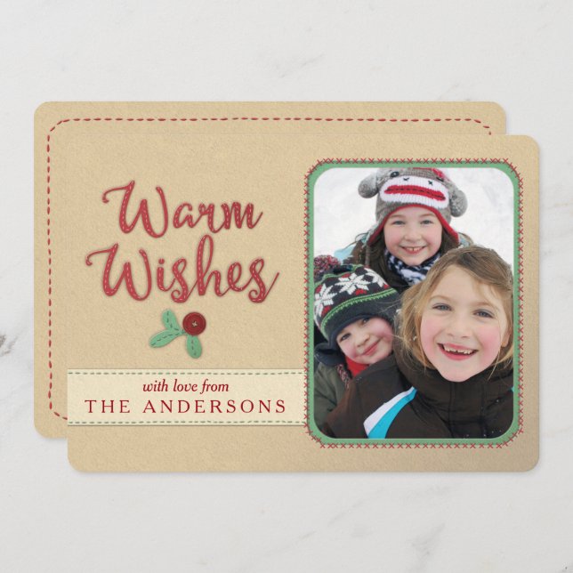 Warm Wishes Faux Felt/Embroidered Christmas Card (Front/Back)