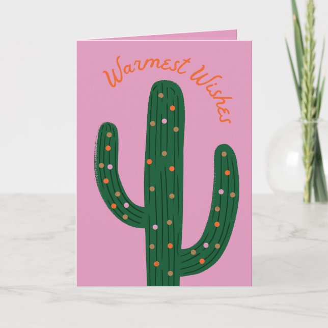 Warm Wishes Festive Cactus Holiday Greeting Card (Front)