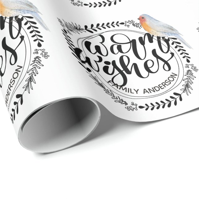 WARM WISHES Festive Winter Robin Personalised Wrapping Paper (Roll Corner)