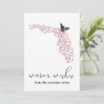 Warm Wishes Florida Photo Christmas Card<br><div class="desc">Warm wishes from the sunshine state! This cute Florida holiday card features a watercolor candy cane art piece of the state of Florida, with holly leaves and berries up on the corner of the state. Personalise with your custom greeting and names along the bottom. Add a photo on the back...</div>