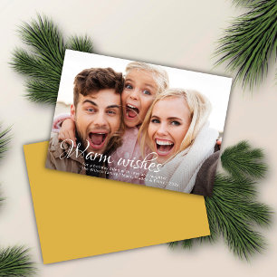 Warm Wishes   Full Photo Bright Gold Christmas Holiday Card