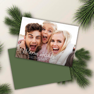 Warm Wishes Full Photo Fern Green Christmas Holiday Card