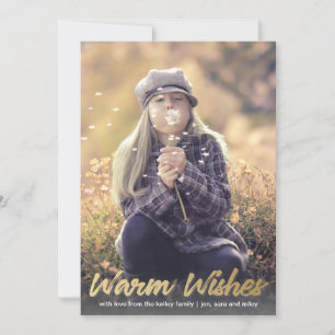 Warm Wishes Gold Script Holiday Vertical Photo Card