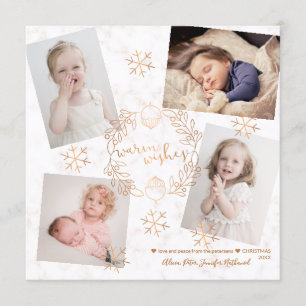 Warm Wishes Gold Snowflakes Blush Marble 4 Photos Invitation