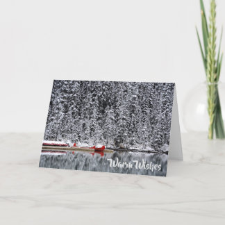 Warm Wishes & Happy Holidays Lake Canoes in Winter Holiday Card