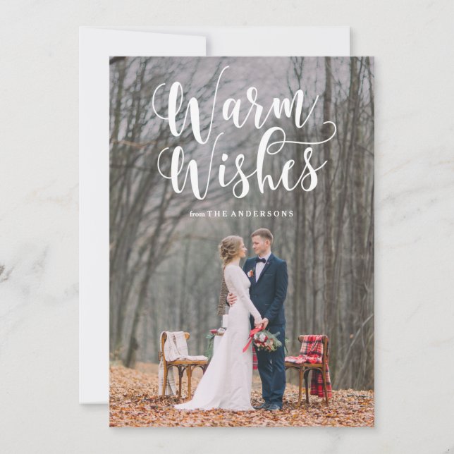 Warm Wishes Holiday Overlay Photo Card (Front)