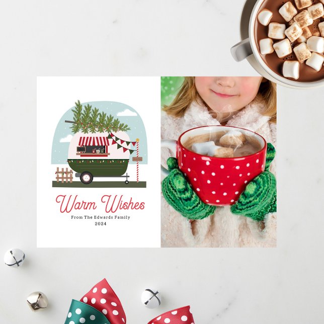 Warm Wishes Hot Cocoa Camper Christmas Photo Invitation (Creator Uploaded)