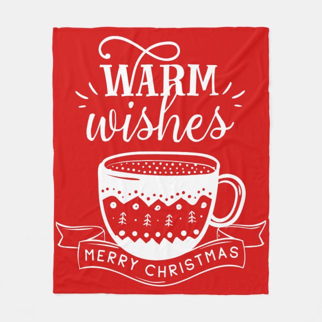 Warm Wishes Hot Cup Coffee Cocoa Red White   Banne Fleece Blanket (Front)