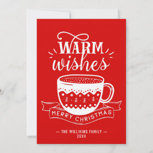 Warm Wishes Hot Cup Coffee Cocoa Red White Custom Holiday Card