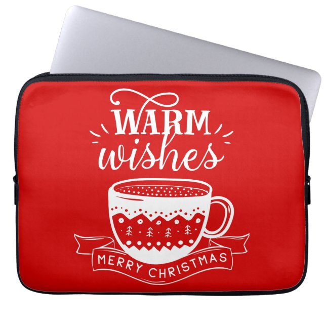 Warm Wishes Hot Cup Coffee Cocoa Red White  Laptop Sleeve (Front)