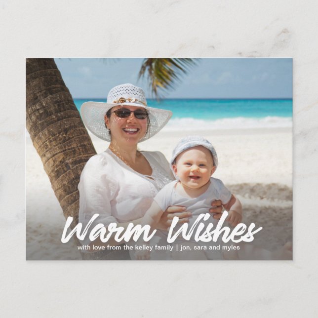 Warm Wishes in White Horizontal Photo Postcard (Front)